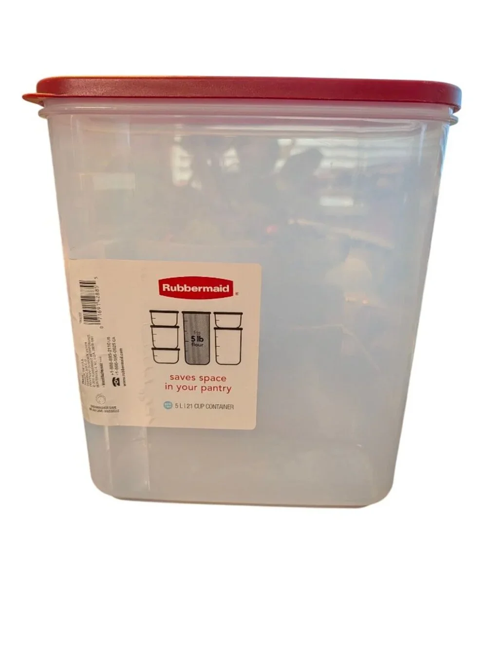 Rubbermaid 5L Clear Plastic Pantry Storage Container With Red Lid BPA-Free Holds